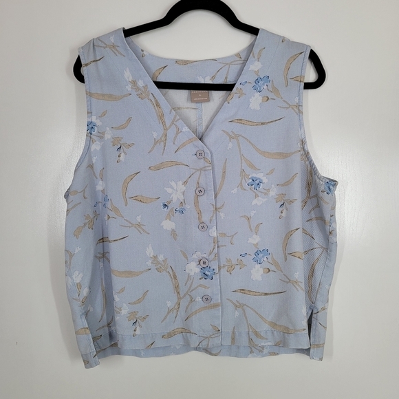 Vintage Partners 90s Y2K Blue Floral Spring Cottagecore Button Vest Tencel XL - Picture 3 of 13